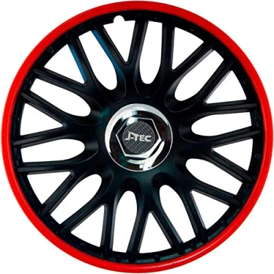 Afbeelding van Set J Tec wieldoppen R 16 inch zwart/rood + chroom ringen