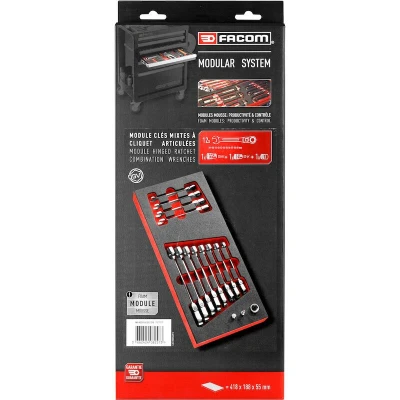 Image de FACOM MODM.467BFJ12PB clé à cliquet anneau articulé ultra grip en mousse module 12 pièces