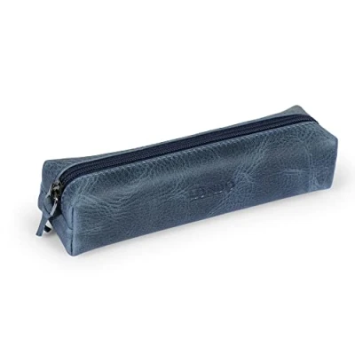 Afbeelding van Londo Pennenetui van echt leer, met ritssluiting, Blauw, Pen Case