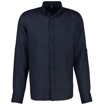 Afbeelding van Lerros Overhemd Van Linnen En Katoen Mix 2541111 485 Classic Navy Mannen Maat L