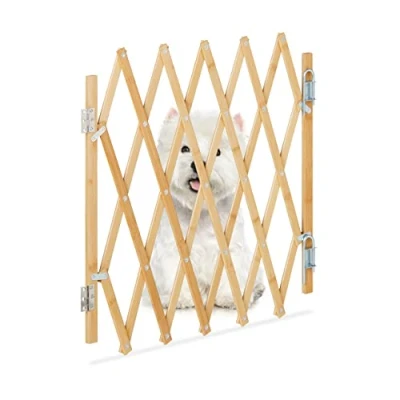 Image de Relaxdays Barrière de protection, extensible jusqu&#039;à 96 cm, hauteur : 48,5 à 60 en bambou, pour escalier et porte, naturelle