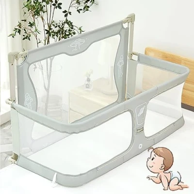 Afbeelding van babybed, uitbreidbare babywieg, baby codo bed met muggennet, ademend en zichtbaar mesh venster, zachte wasbare voering robuuste aluminiumlegering (kleur: recht