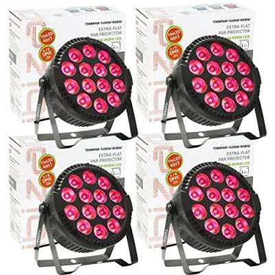 Afbeelding van Ibiza light Set van 4 projectoren THINPAR 14 x 6W RGBW DMX afstandsbediening, extra plat, led, avond, Dj bar, club, party, disco, sfeer
