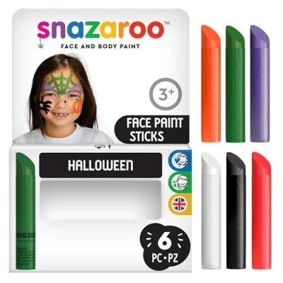 Afbeelding van Snazaroo 1172075 6 stuks parfumvrije make upstiften, huidvriendelijk en gemakkelijk te verwijderen met water zeep, ideaal voor feestjes, Halloween, carnaval, Halloween set