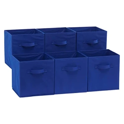 Afbeelding van Amazon Basics 6 stuks opvouwbare stoffen opbergkubussen met handgrepen, 26,6 x 27,9 cm, effen marineblauw