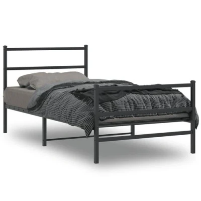 Afbeelding van vidaXL Bedframe van metaal met hoofdeinde/voeteneinde, zwart, 100 x 200 cm