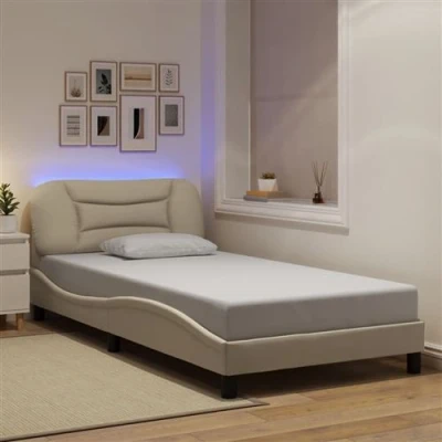 Image de vidaXL Cadre de lit avec lumières LED crème 100x200 cm tissu
