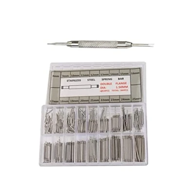 Afbeelding van Reparatieset voor horlogebandje, 360 stuks, veerpennen van roestvrij staal, met 1 reparatiegereedschap, verwijderaar, reparatiegereedschap armband, veerpennen, armband 8 25 mm