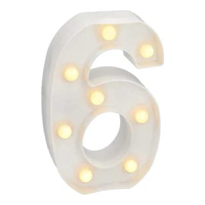 Afbeelding van JANDEI Lichtgevende letters en cijfers, warm licht, decoratie milieu, bedlampjes, vitrines, bruiloften, verjaardagen, feestjes. Werkt op AA batterijen niet inbegrepen (nummer 6)