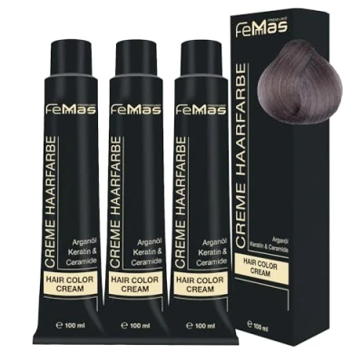 Afbeelding van FemMas Haarverf, intensieve blond 9.11, professionele crème met verzorgende arganolie, keratine en ceramide, als permanente kleuring of haarkleurmiddel, 3 x 100 ml