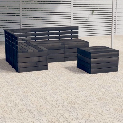 Afbeelding van 5 delige Loungeset pallet massief grenenhout donkergrijs