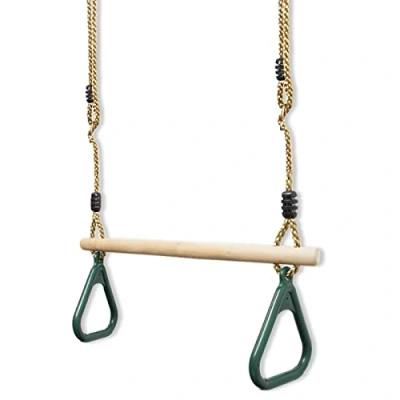 Image de Leogreen Trapèze en Bois, Balançoire avec Anneaux de Gymnastique, Vert, 200 cm, Matériau: Plastique (PP, PE), Bois