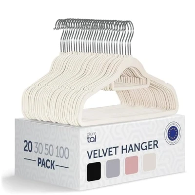 Afbeelding van Blumtal Kledinghangers Velvet Fluweel Ivoor Set van 20