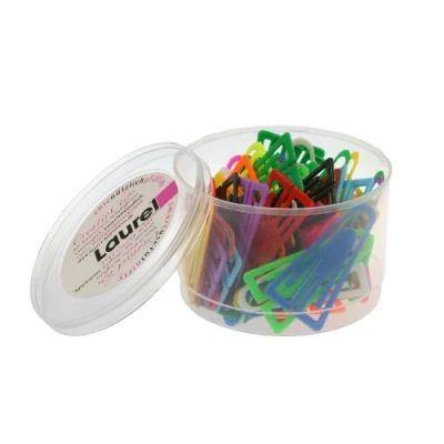 Afbeelding van LAUREL Kunststof paperclips, 60 mm, inhoud: 75 stuks driehoekige voor maximaal 40 vellen, in transparante doos, verschillende kleuren (1313