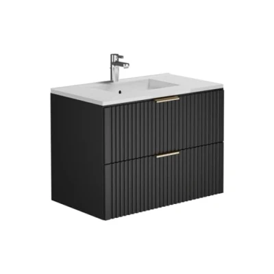 Afbeelding van Hangmeubel voor badkamer met strepen inbouwwastafel Zwart 80 cm ZEVARA L x H 57 D 46