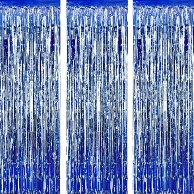 Afbeelding van AILEXI 3 stuks metalen gordijnen, glinsterend, franjes, prachtig gordijn, deur, raam, decoratie voor verjaardag, bruiloftsfeestaccessoires, 92 x 245 cm, donkerblauw