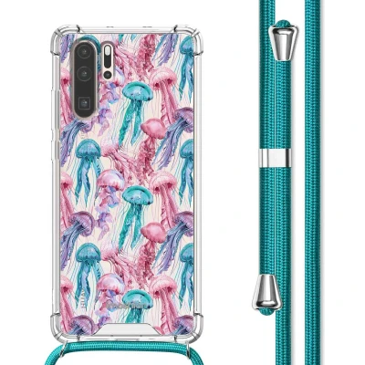 Afbeelding van iMoshion Hoesje Geschikt voor Huawei P30 Pro met Koord Design Meerkleurig / Jellyfish Watercolor