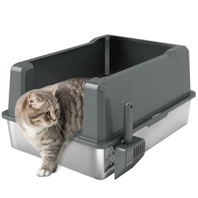 Afbeelding van PawHut kattenbak 71x50,8x35,5cm roestvrij staal grijs