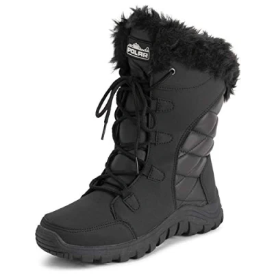 Afbeelding van Laarzen voor dames, gevoerd, met veters, waterdicht, zwart, buiten, sneeuw, regen