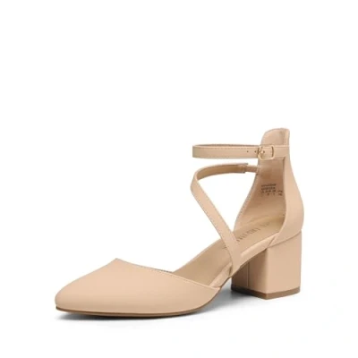 Afbeelding van Dream Pairs Dames pumps met lage hak, enkelriem, gesloten puntige teen, Nubuck