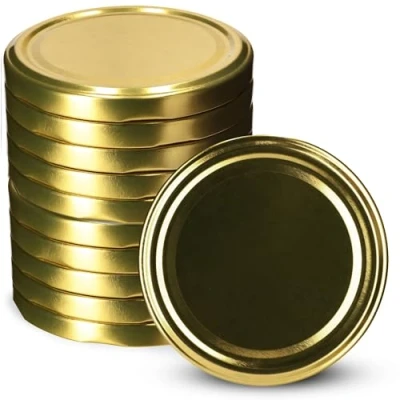 Afbeelding van KADAX 10 stuks schroefdeksels fi82 mm metaal reservedeksel voor inmaakpotten, deksels met 6 sluittanden potten en bokalen goud