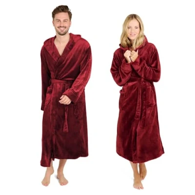 Afbeelding van Blumtal Badjas Unisex Dames en Heren Fleece met Capuchon Zakken Donkerrood Maat S