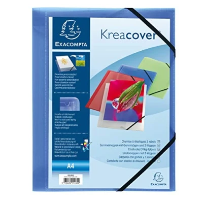 Afbeelding van Exacompta Kreacover 55182E documentenmap DIN A4, kunststof, met 2 elastieken en 3 kleppen, blauw, ideaal voor kantoor school, 5 stuks