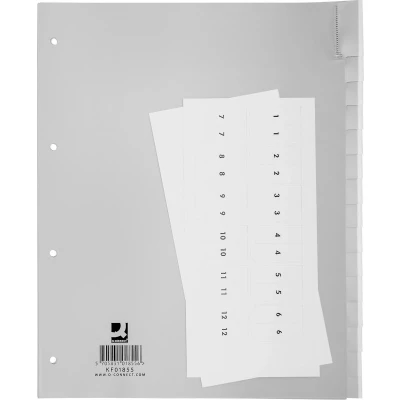 Afbeelding van Q connect Neutrale Tabbladen, A4, Pp, 15 Tabs, Grijs Tabbladen