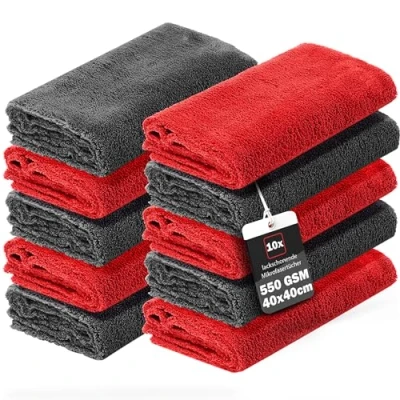 Afbeelding van detailmate 10 stuks microvezeldoeken voor de auto, 40 x cm, 550 g/m², randloos en zacht, auto interieur, lak, velgen, zachte reinigingsdoek