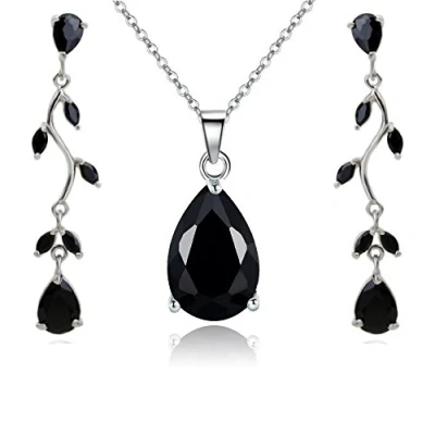 Afbeelding van Crystalline Azuria Sieradenset met halsketting en oorbellen in druppelvorm, zirkonia, voor dames, bruiloft, feest, 18 karaat witgoud, kristal, zirkonia