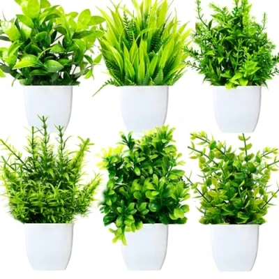 Afbeelding van Purpledi Set van 6 mini kunstplanten met kunststof pot, kleine in voor slaapkamer, badkamer, keuken, huis