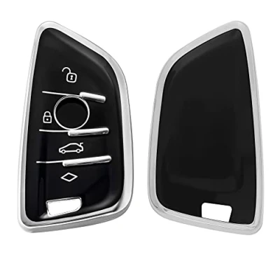 Afbeelding van kwmobile autosleutel hoesje geschikt voor BMW 3 knops Smart Key hoes TPU behuizing Beschermende auto sleutel case Sleuteletui in zwart / zilver