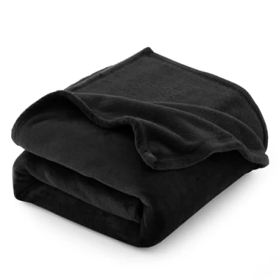 Afbeelding van CozyLux Fleecedeken, flanel, bankovertrek, deken voor eenpersoonsbed, warme en zachte pluche deken, 150 x 130 cm, zwart