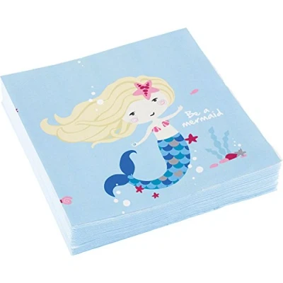 Afbeelding van Amscan Servetten Zeemeermin 33 X Cm Papier Blauw 20 Stuks