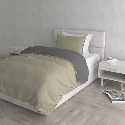 Afbeelding van Italian Bed Linen Beddengoedset met dekbedovertrek en kussensloop, dubbelzijdig, effen, 100% katoen, duifgrijs/rook, klein tweepersoonsbed