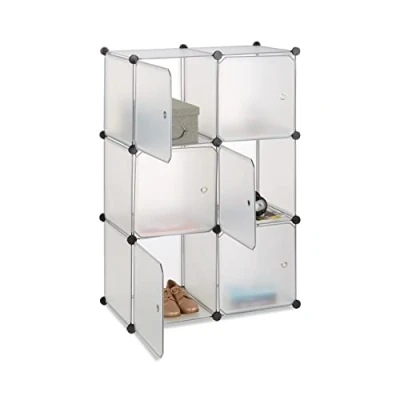 Afbeelding van relaxdays vakkenkast met 6 deuren badkamerrek roomdivider kunststof 30x30 cm doorzichtig