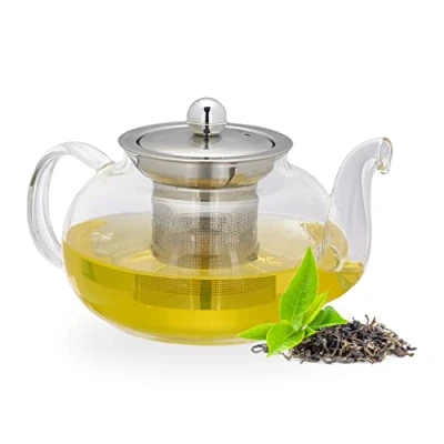 Afbeelding van Relaxdays theepot met filter glazen theekannetje 600 ml kleine theemaker lekt niet