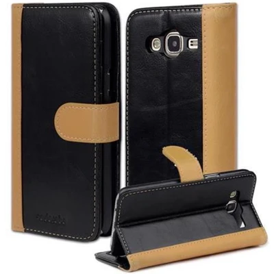 Afbeelding van Cadorabo Hoesje geschikt voor Samsung Galaxy J5 2015 in ZWART KAKI Beschermhoes Book Case Cover met standfunctie en kaartvak tweekleurig design