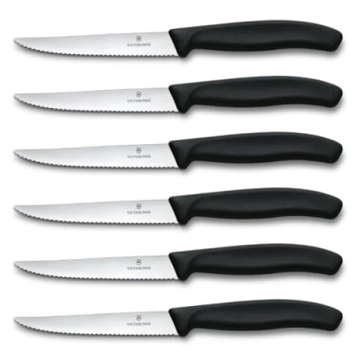 Afbeelding van Victorinox Swiss Classic messenblok, 6 delige steakmessenset met gekartelde rand, vaatwasmachinebestendig, roestvrij staal, zwart