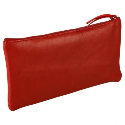 Afbeelding van Clairefontaine 410068C Pennenetui, plat, leer, rood, 22 x 11 cm, van echt lamsleer, schoolbenodigdheden, etui kleurpotloden, etui, pennenetui I pennenhouder
