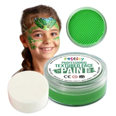 Image de Festicy Peinture pour Visage et Corps, Verte, 20g, éponge Certifié EN 71 3 &amp; Reach maquillage enfant fille Deguisement visage, palette