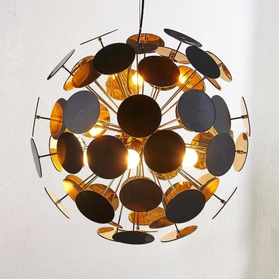 Afbeelding van Lindby hanglamp 5lichts kunststof, metaal E14 zwart, goud