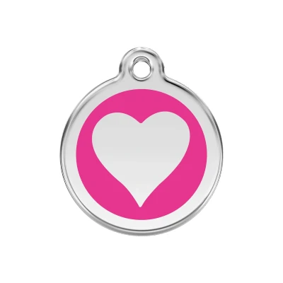 Afbeelding van Heart Hot Pink roestvrijstalen hondenpenning medium/gemiddeld dia. 3 cm RedDingo