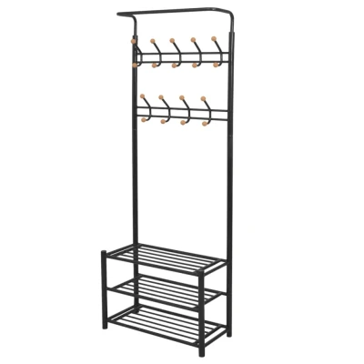 Afbeelding van Kledingrek met schoenenopberger 68x32x182,5 cm zwart