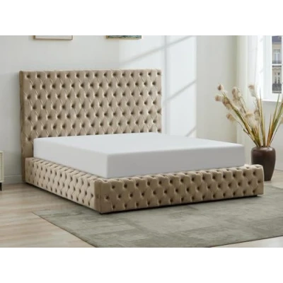 Afbeelding van Vente unique Bed met opbergruimte Chesterfield 180 x 200 cm Velours Taupegrijs DULENI L 213 H 138 D 230