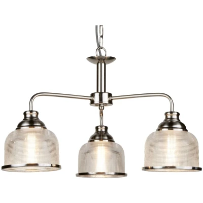Afbeelding van Hanglamp Bistro II 3 lamps zilver/ribbelglas