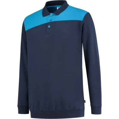 Afbeelding van Tricorp 302004 Polosweater Bicolor Naden Inkt/Turquoise