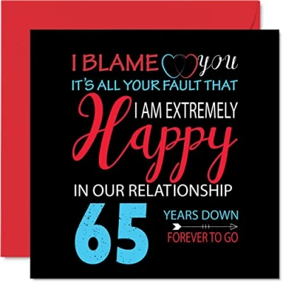 Afbeelding van Grappige verjaardagskaart voor echtgenoot en echtgenote Your Fault I&#039;m Extremely Happy wenskaart 65e trouwdag partner, 145 mm x de vijfde verjaardag
