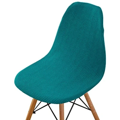Afbeelding van Highdi Set van 1/2/4/6 Fluwelen Scandinavische jacquard, effen kleur hoezen voor eetkamerstoelen, stoelen zonder leuning de keuken, woonkamer, kantoor (pauwblauw, 4 stuks)