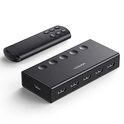 Afbeelding van UGREEN HDMI Switch 4K 60Hz 5 ingangen 1 uitgang 3D HDR CEC schakelaar met IR afstandsbediening, compatibel PS5 PS4 Xbox One 360 TV Stick Box Chromecast speler Blu Ray DVD projector HDTV